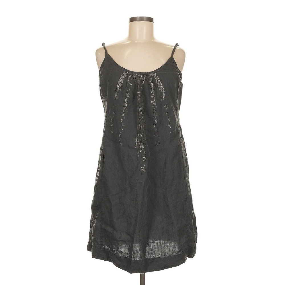 Eileen Fisher Beaded Cami Dress M Gray Sleeveless Linen Layering Organic Capsule - Picture 2 of 9